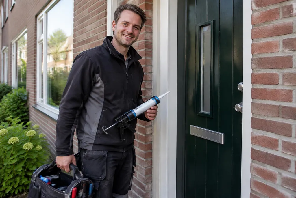 Vakman van Kitbedrijf Weesp bij de voordeur van een woning